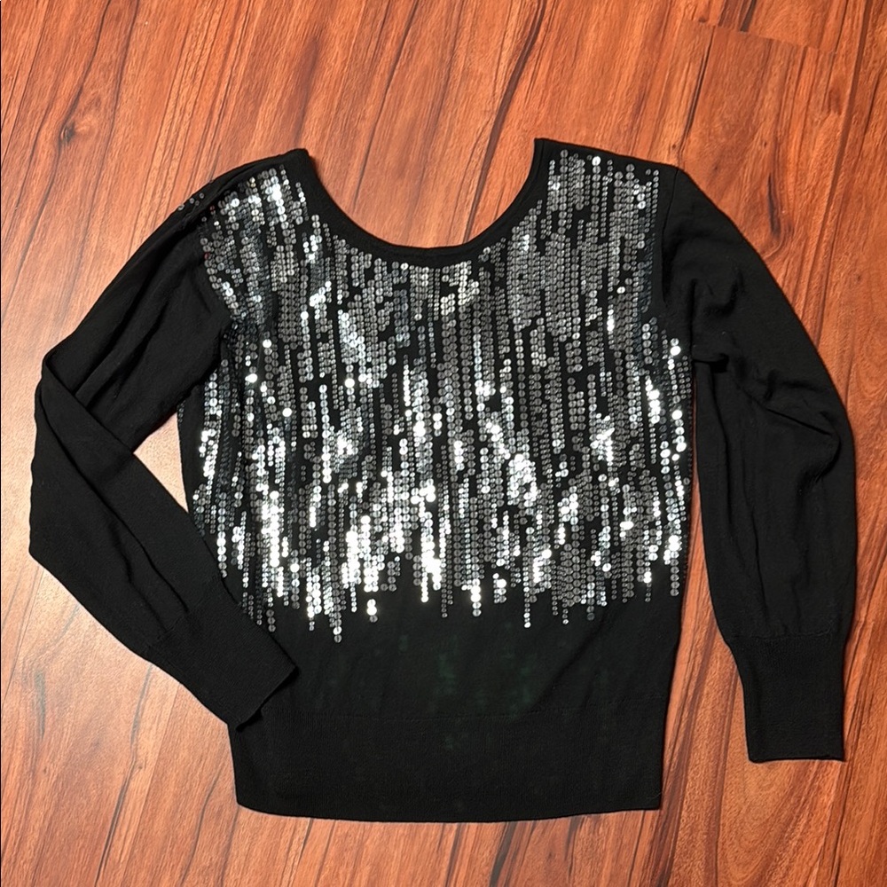 NWT!  Trina Turk, Black Sequin Long Sleeve sweater, Size large